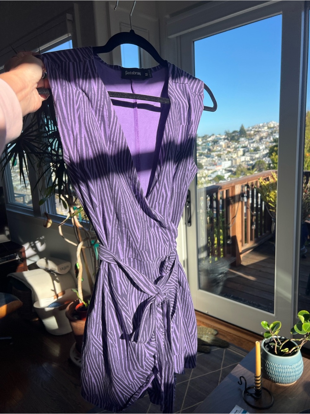 Betabrand wrap skort romper Medium purple stripes - Picture 6 of 9